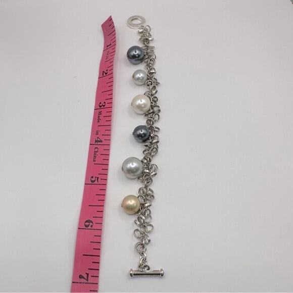 Unbranded Faux Pearl Dangle Bracelet Toggle Clasp Grey Silver White Gold Neutral - Picture 6 of 10